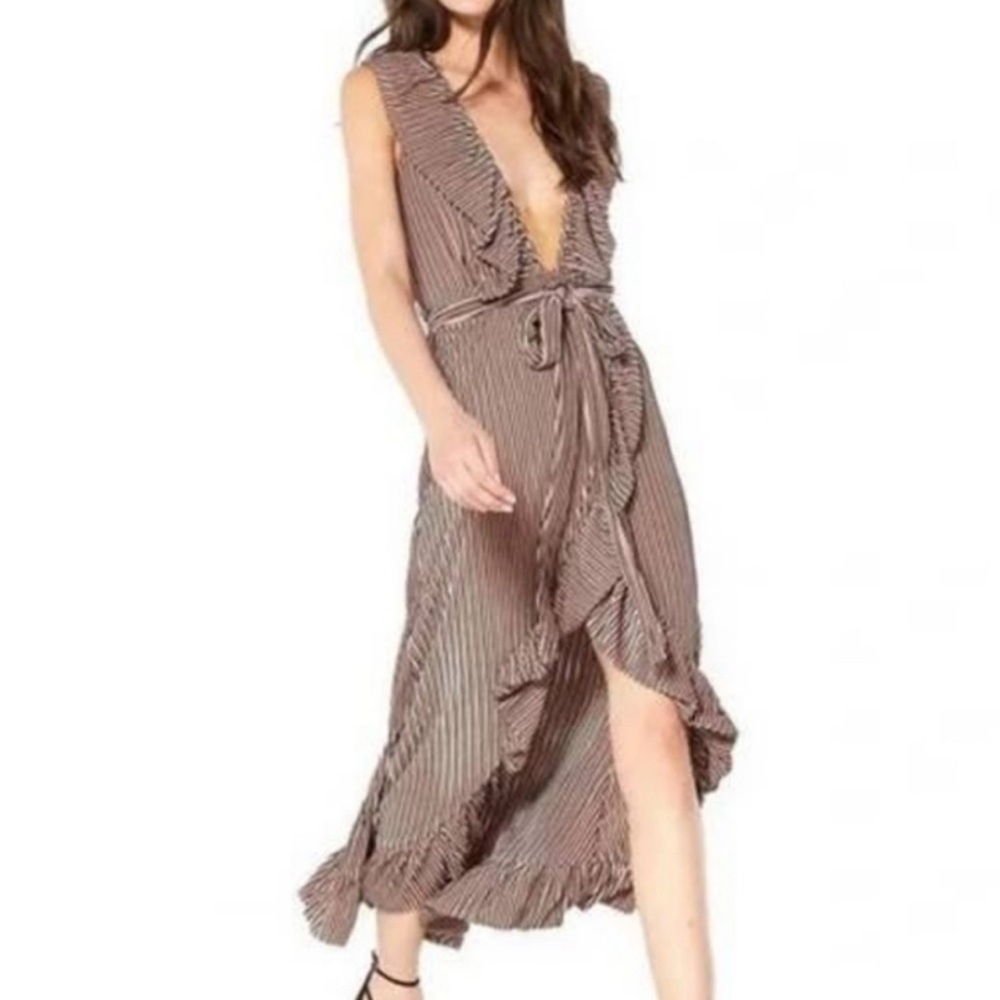 Misa Los Angeles Broze and Rose Striped velvet dress